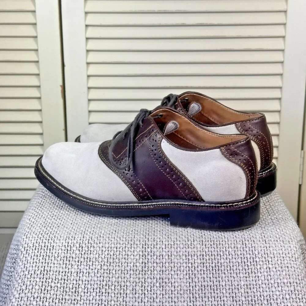 Bass Gosselin Men’s Saddle Shoes Sz 8 Two-Tone Suede Oxford Brown Beige 2011 Vtg